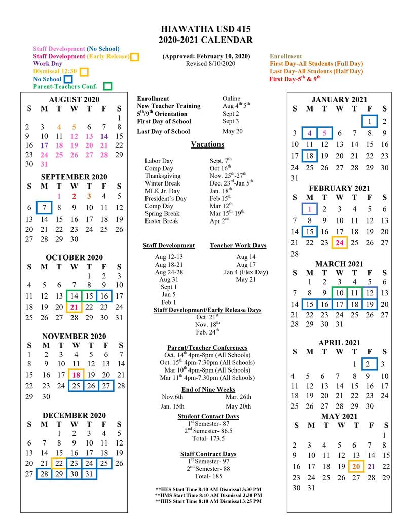 2020-2021 Scool Calendar
